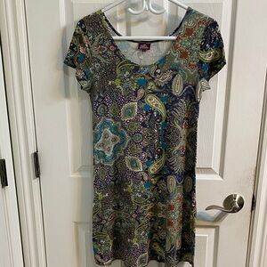 SALAAM Paisley Tunic Dress Short Sleeve Scoop Neck Women’s Small ART TO WEAR